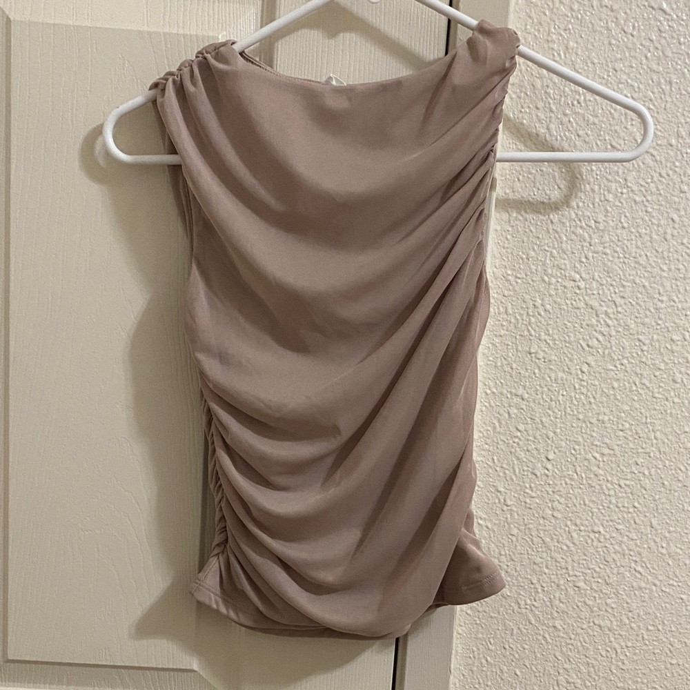 T.J.Maxx Taupe Ruched Sleeveless Blouse